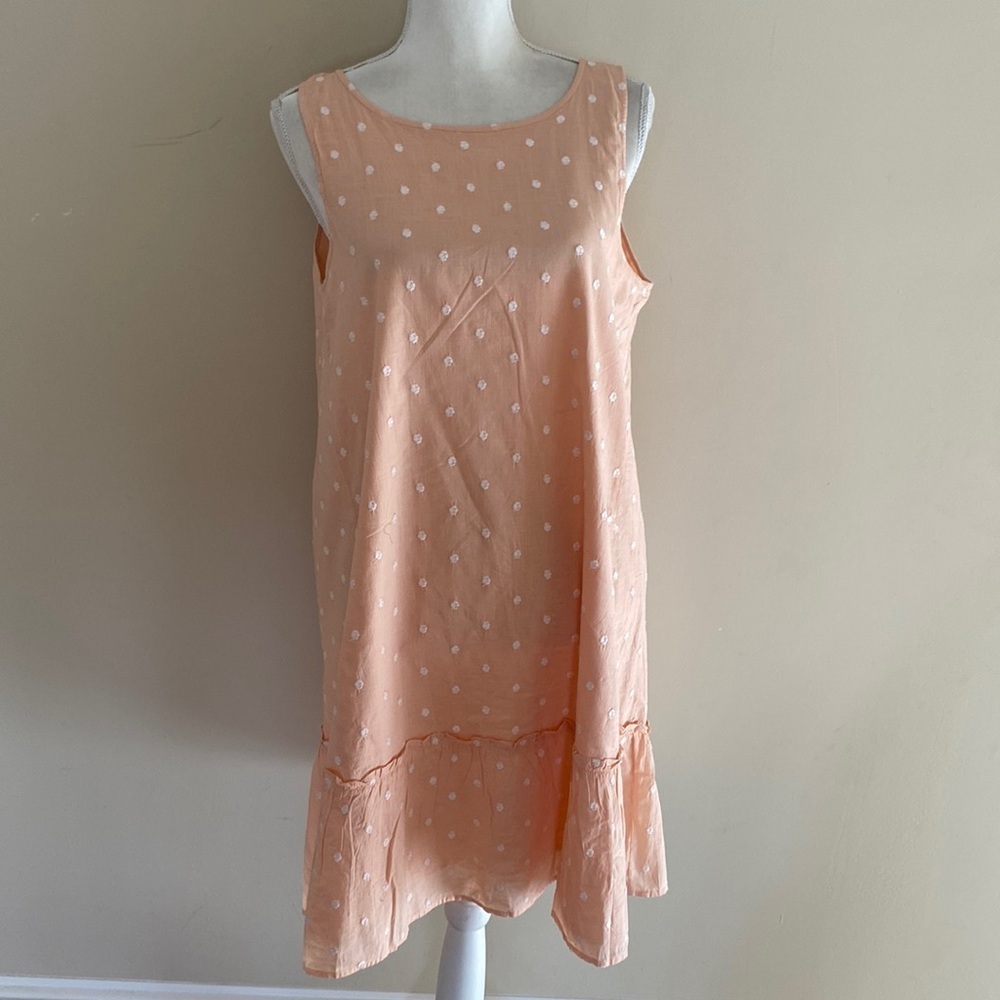 LOFT Peach Polka Dot Sun Dress with Bow - Picture 2 of 16
